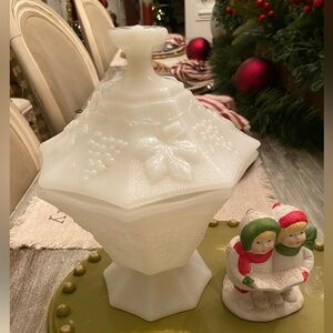 Vintage a milk glass candy dish with lid
